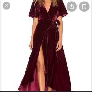 Burgundy velvet wrap dress